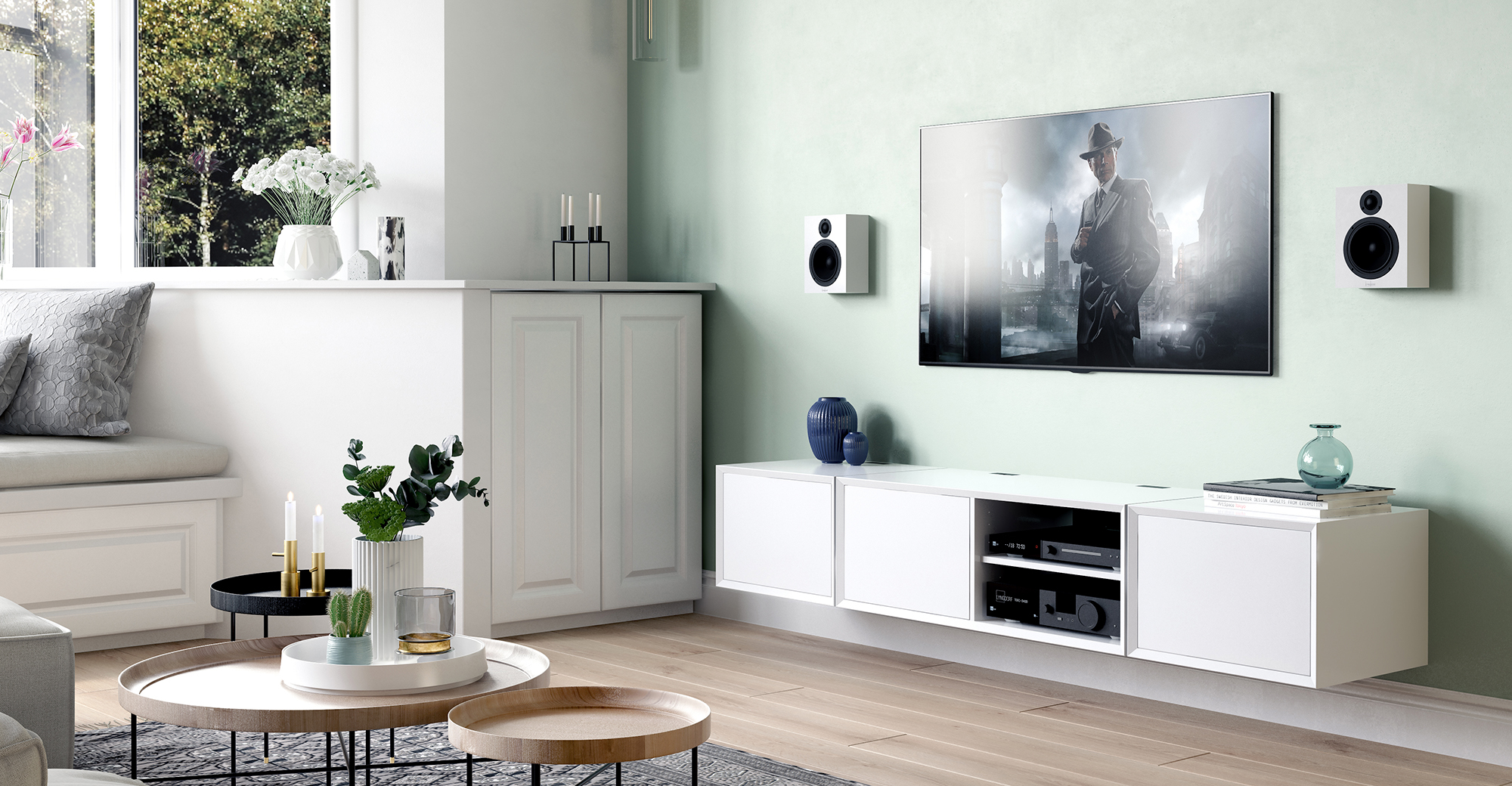 Lyngdorf living room with MH-2 speakers