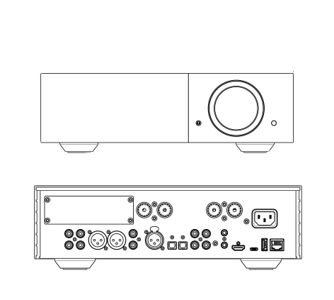 Technical drawing of Lyngdorf TDAI-2210 amplifier