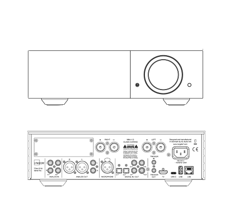 TDAI2210_teknisk Technical drawing of Lyngdorf TDAI-2210 amplifier