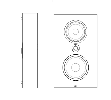 Technical drawing of Lyngdorf FR-1 speaker