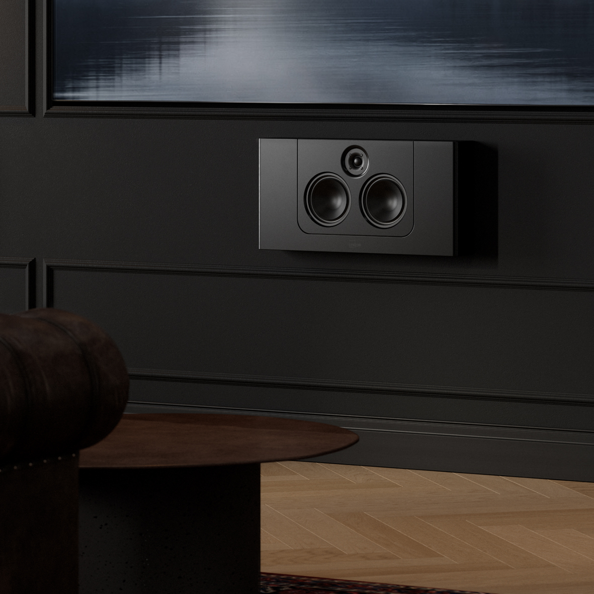 Close up of Lyngdorf FR-2 H speaker in black