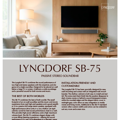 Fact sheet for Lyngdorf SB-75 soundbar