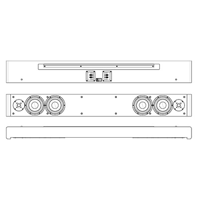 Technical drawings of Lyngdorf SB-75 soundbar